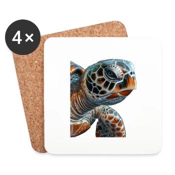 Tortue marine - Dessous de verre (lot de 4) - blanc - Devant