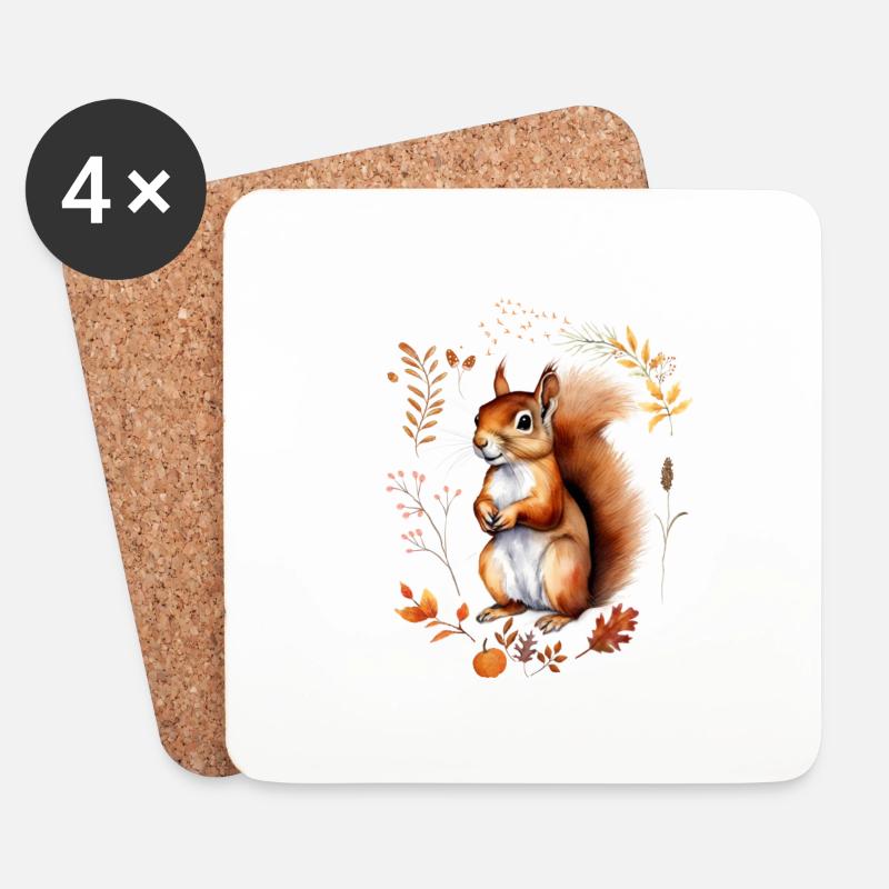Herbstliches Eichhörnchen Design bunte Blätter - Untersetzer (4er-Set) - Weiß