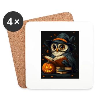 Halloween Cadeau Femmes Hibou Hommes Enfants Décoration - Dessous de verre (lot de 4) - blanc - Devant
