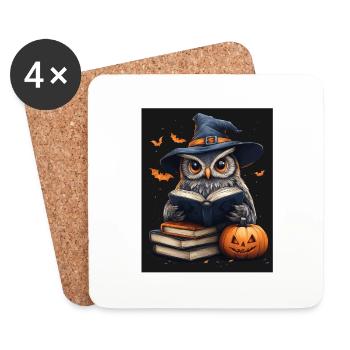 Halloween Cadeau Femmes Hibou Hommes Enfants Décoration - Dessous de verre (lot de 4) - blanc - Devant