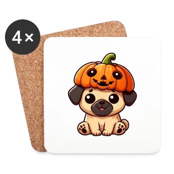 Cute Halloween Pumpkin Pug Dog Cartoon October - Coasters (set of 4) - white - Front