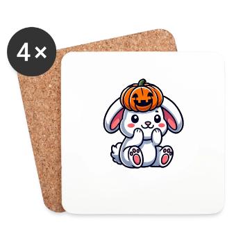 Cute Halloween Bunny Pumpkin Cartoon October - Coasters (set of 4) - white - Front