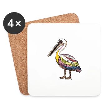 Pélican Oiseau Halloween Bande Dessinée Drôle - Dessous de verre (lot de 4) - blanc - Devant
