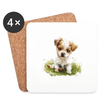 Cute Baby Dog Watercolor - Untersetzer (4er-Set) - Weiß - Vorne