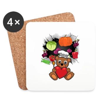 Teddy Cook Cooks Cook Vegetable Cooking Bear - Coasters (set of 4) - white - Front