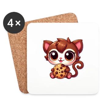 Cute Bengal Cat Cartoon Nibbling Cookie - Coasters (set of 4) - white - Front