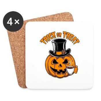Lustiger Halloweenkürbis Trick or Treat mit Tasse - Untersetzer (4er-Set) - Weiß - Vorne