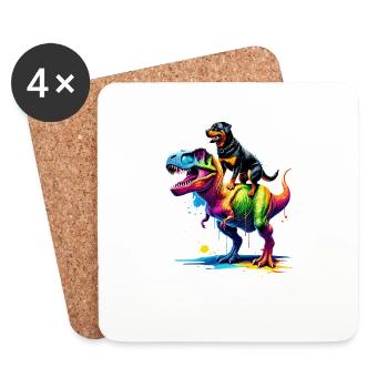 Splash Art Dinosaure T-Rex Rottweiler Tyrannosaure - Dessous de verre (lot de 4) - blanc - Devant