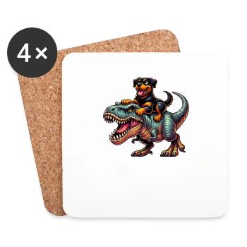 Dinosaur T-Rex Rottweiler Tyrannosaurus Rex Rottie - Coasters (set of 4) - white - Front