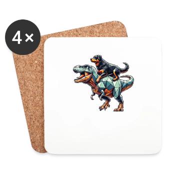 Geometric Art Dinosaur T-Rex Rottweiler - Coasters (set of 4) - white - Front