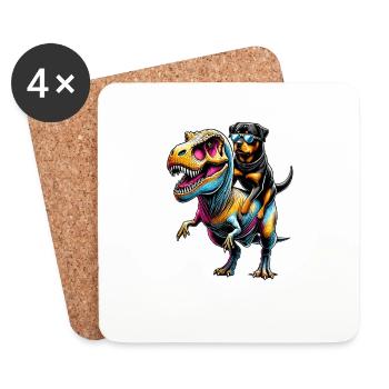 Dinosaur T-Rex Rottweiler Tyrannosaurus Rex Rottie - Coasters (set of 4) - white - Front