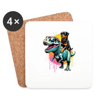 Splash Art Dinosaurier T-Rex Rottweiler Tyrannosaurus - Untersetzer (4er-Set) - Weiß - Vorne