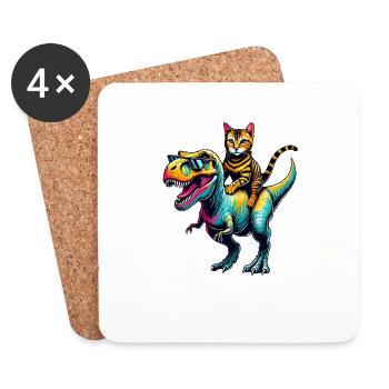 Dinosaure T-Rex Chat du Bengale Tyrannosaurus Rex - Dessous de verre (lot de 4) - blanc - Devant