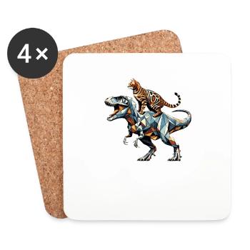 Art Géométrique Dinosaure T-Rex Bengal Chat - Dessous de verre (lot de 4) - blanc - Devant