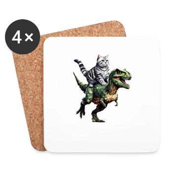Dinosaure géométrique T-Rex American Shorthair - Dessous de verre (lot de 4) - blanc - Devant