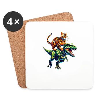 Art Géométrique Dinosaure T-Rex Bengal Chat - Dessous de verre (lot de 4) - blanc - Devant