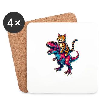 Dinosaure T-Rex Chat du Bengale Tyrannosaurus Rex - Dessous de verre (lot de 4) - blanc - Devant