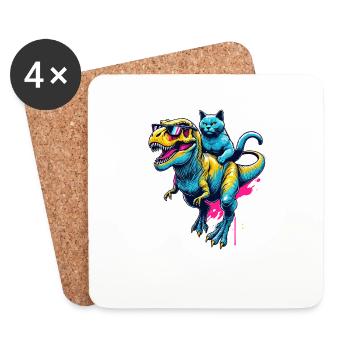 Pop Art Dinosaure T-Rex Chartreux Tyrannosaure - Dessous de verre (lot de 4) - blanc - Devant