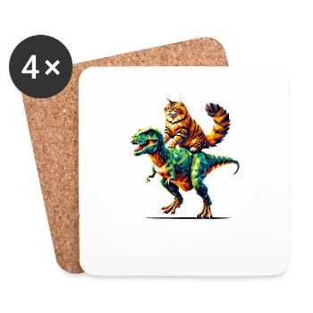 Geometrische Kunst Dinosaurier T-Rex Sibirische Katze - Untersetzer (4er-Set) - Weiß - Vorne