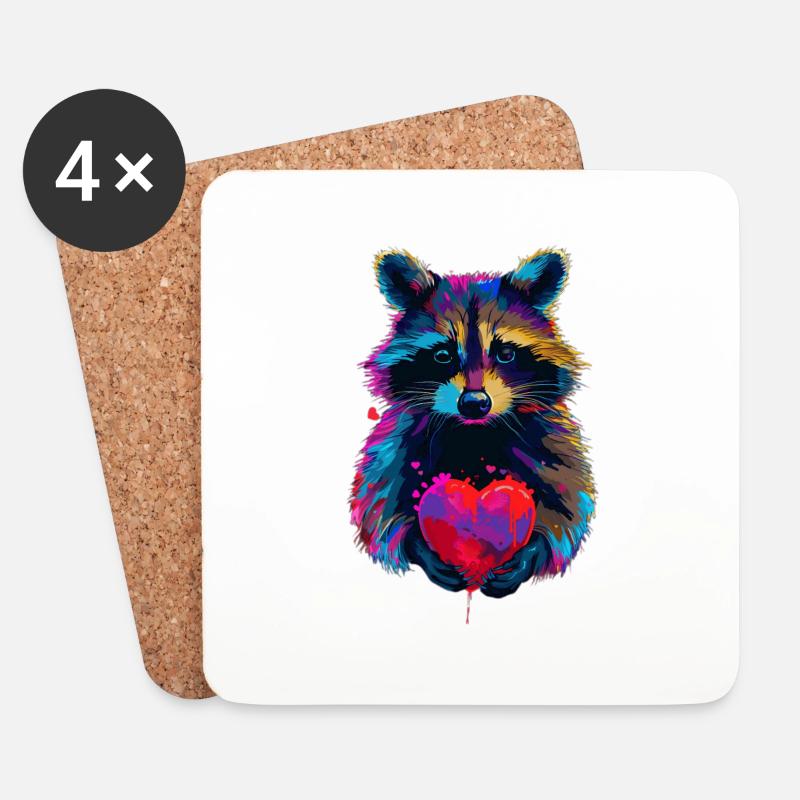 Waschbär - Untersetzer (4er-Set) - Weiß
