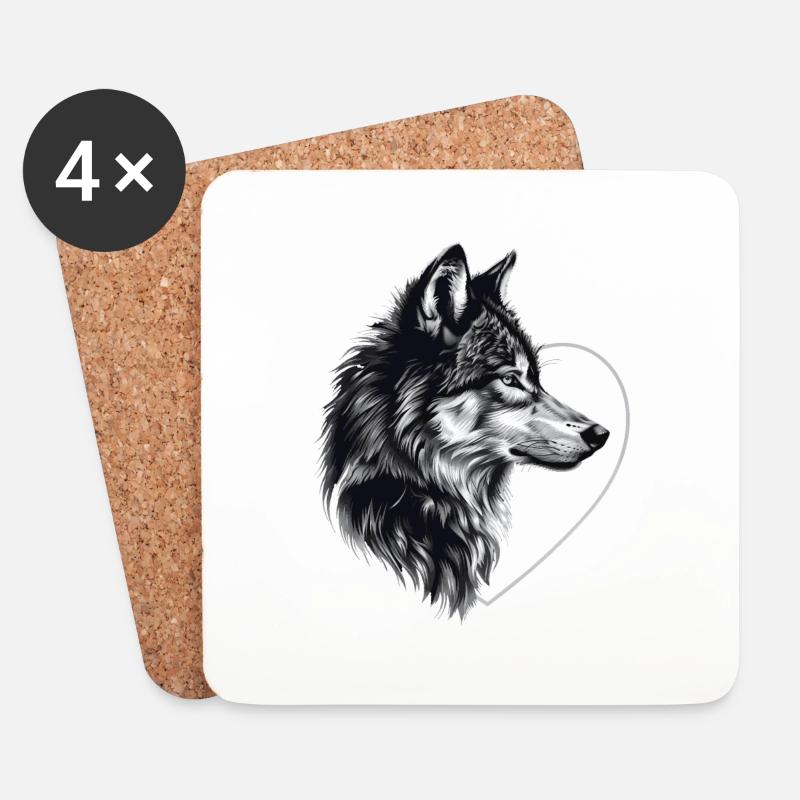 Wolf - Untersetzer (4er-Set) - Weiß