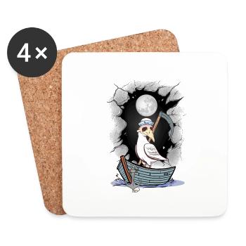 Maritime Halloween, Grim Reaper, Seagull, Seagulls, Bateau - Dessous de verre (lot de 4) - blanc - Devant