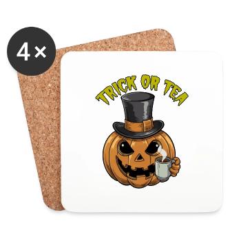 Trick or Tea lustiger Halloweenkürbis mit Teetasse - Untersetzer (4er-Set) - Weiß - Vorne