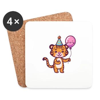 Tiger Geburtstag Comic - Untersetzer (4er-Set) - Weiß - Vorne