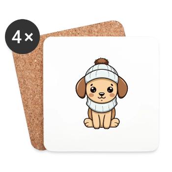 Chien Hiver Bande Dessinée Mignon - Dessous de verre (lot de 4) - blanc - Devant