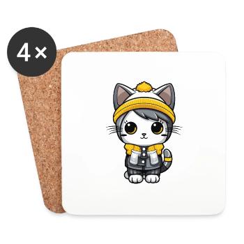 Cat Winter Comic Cute - Coasters (set of 4) - white - Front