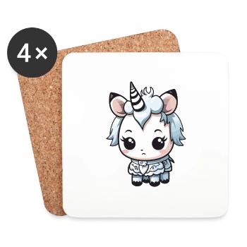 Licorne Hiver Bande dessinée Mignon - Dessous de verre (lot de 4) - blanc - Devant