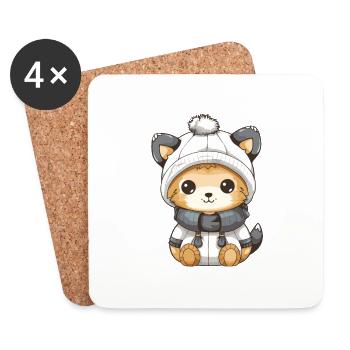 renard bande dessinée d’hiver mignon - Dessous de verre (lot de 4) - blanc - Devant