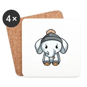 Elefant Winter Comic Niedlich - Untersetzer (4er-Set) - Weiß - Vorne