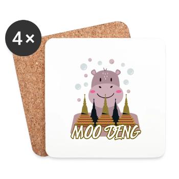 Moo Deng Mignon Hippopotame Bébé Animal - Dessous de verre (lot de 4) - blanc - Devant