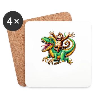 Dinosaur T-Rex Monkey Tyrannosaurus Rex Monkeys - Coasters (set of 4) - white - Front