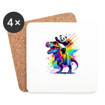 Splash Art Dinosaurier T-Rex Panda Tyrannosaurus Rex - Untersetzer (4er-Set) - Weiß - Vorne