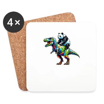 Geometric Art Dinosaur T-Rex Panda Tyrannosaurus - Coasters (set of 4) - white - Front