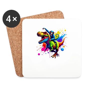 Splash Art Dinosaurier T-Rex Affe Tyrannosaurus Rex - Untersetzer (4er-Set) - Weiß - Vorne