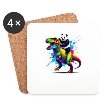 Splash Art Dinosaurier T-Rex Panda Tyrannosaurus Rex - Untersetzer (4er-Set) - Weiß - Vorne