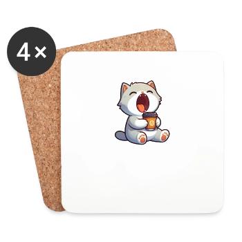 Chat mignon dessin animé café amateur de café Morgenmu - Dessous de verre (lot de 4) - blanc - Devant