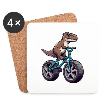 Funny dino T-Rex on bike - Coasters (set of 4) - white - Front