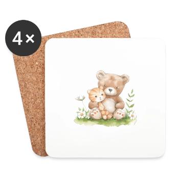 Cute Bear And Cat Friends - Untersetzer (4er-Set) - Weiß - Vorne
