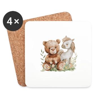 Cute Bear And Horse Friends - Untersetzer (4er-Set) - Weiß - Vorne