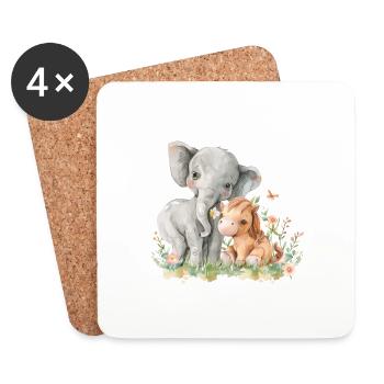 Cute Elephant And Horse Friends - Untersetzer (4er-Set) - Weiß - Vorne
