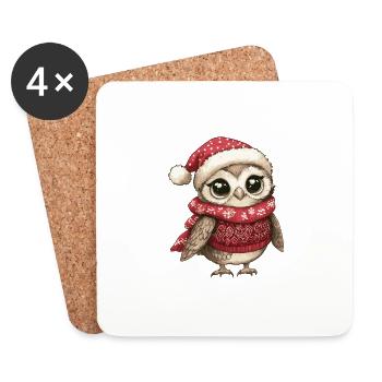 Hibou Noël - Dessous de verre (lot de 4) - blanc - Devant