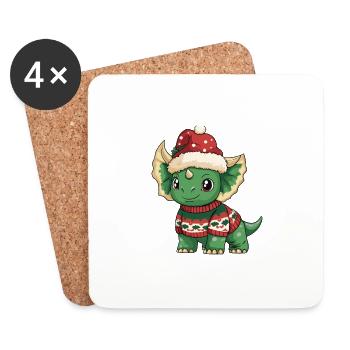 Dinosaur triceratops Christmas - Coasters (set of 4) - white - Front