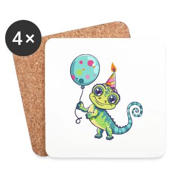 Chameleon Geburtstag Comic - Untersetzer (4er-Set) - Weiß - Vorne