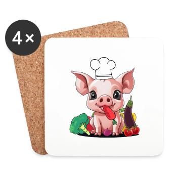 Pig Vegetable Cook Cook Cooks Cook Piglet - Coasters (set of 4) - white - Front