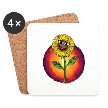 Sonnenblume Blume Blumen Natur Marienkäfer - Untersetzer (4er-Set) - Weiß - Vorne