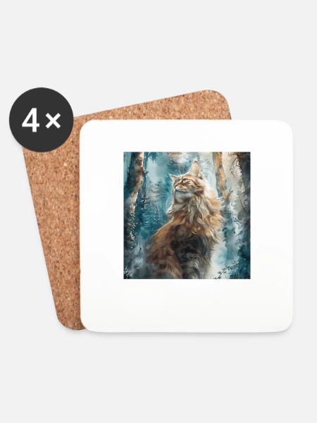 Katze - Untersetzer (4er-Set) - Weiß